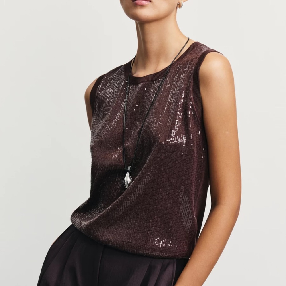 Zarina Shimmering Sequin Tank Top - Rich Brown. Size XL. NWT.